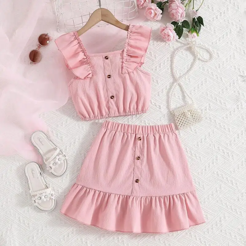 8-12 Years Kid Girl Summer Princess Clothing Set Fashion Tops Short Skirt Sweet Sleeveless Tank Tops Children Party Clothes Gift