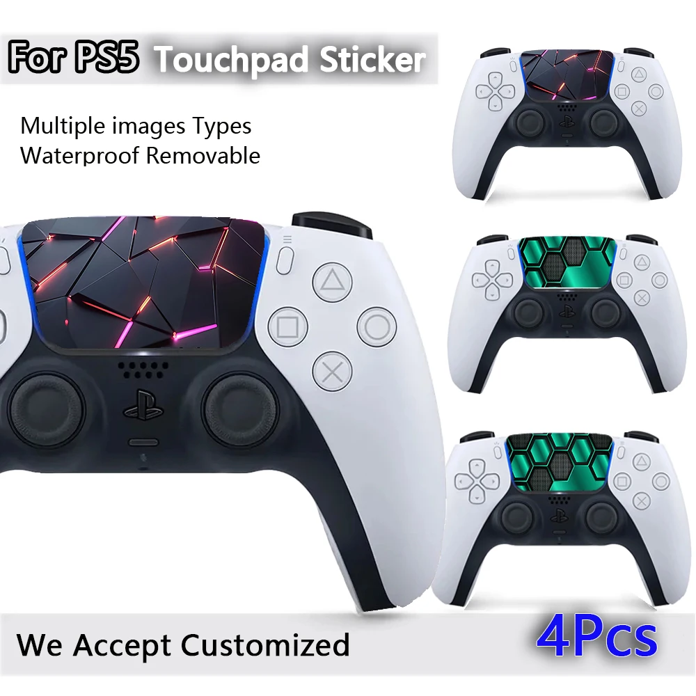 For PS5 Controller Touchpad Skin Stickers Tech Geometry Pattern Waterproof Removable Gamepad Touch Pad Decals 4Pcs
