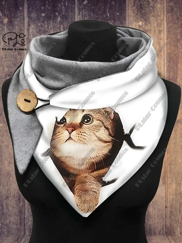 3D printed animal series cute kitten funny pattern female warm shawl spring and winter small triangle scarf M-1