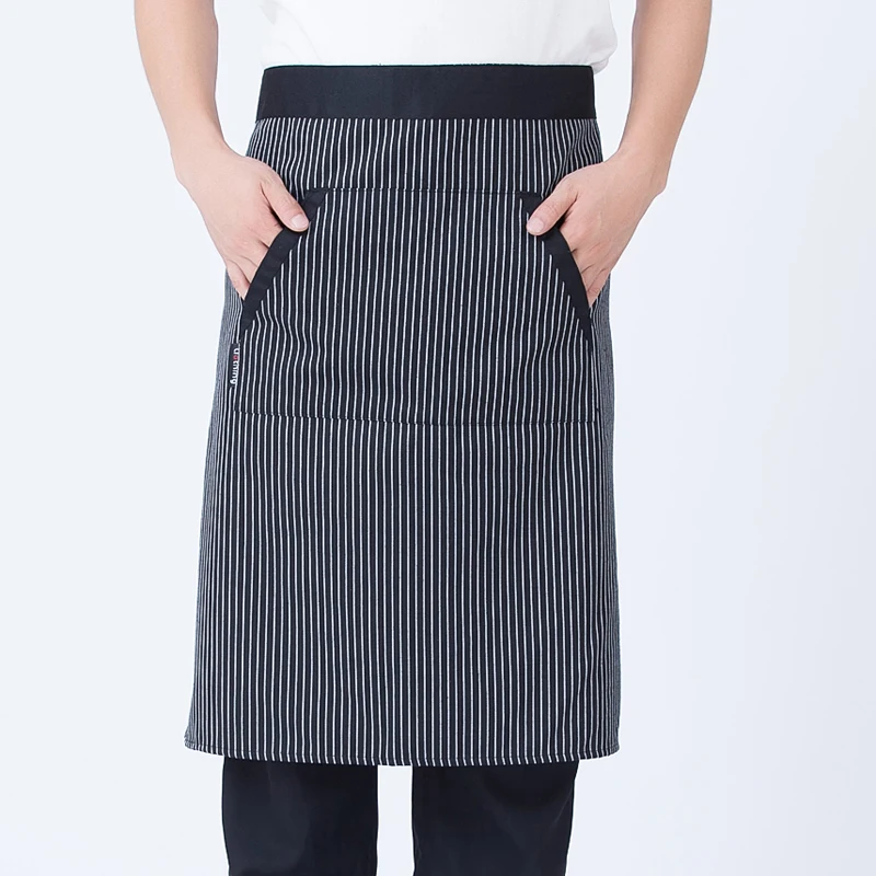 Restaurant Kitchen Cuisine Cooking Apron Canteen Men and Women Chef Length Apron Hotel Bakery Female Waiter 2 Pockets Apron