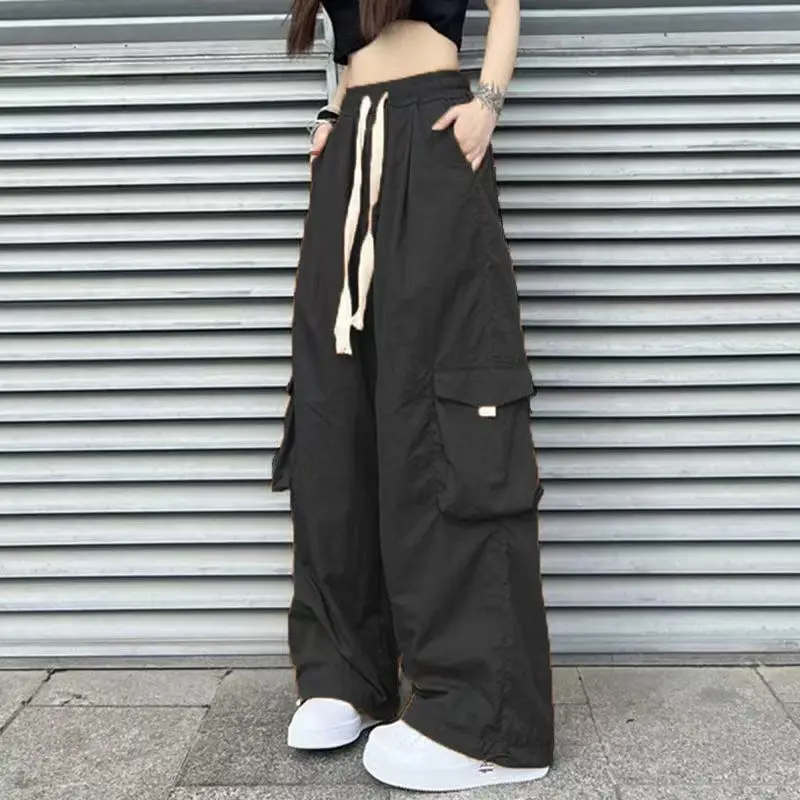 Women Baggy Parachute Pants Techwear Streetwear Loose Cargo Trousers Quick Dry Drawstring Hip Hop Dance Joggers Y2K
