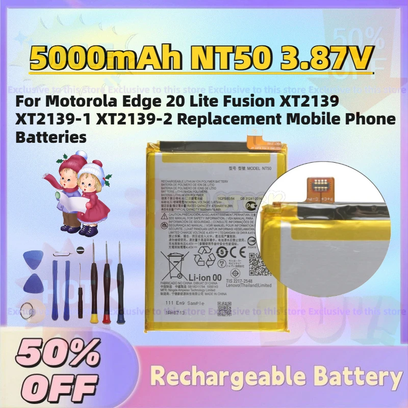 

New 5000mAh NT50 3.87V Battery for Motorola Edge 20 Lite Fusion XT2139 XT2139-1 XT2139-2 Replacement Mobile Phone Batteries