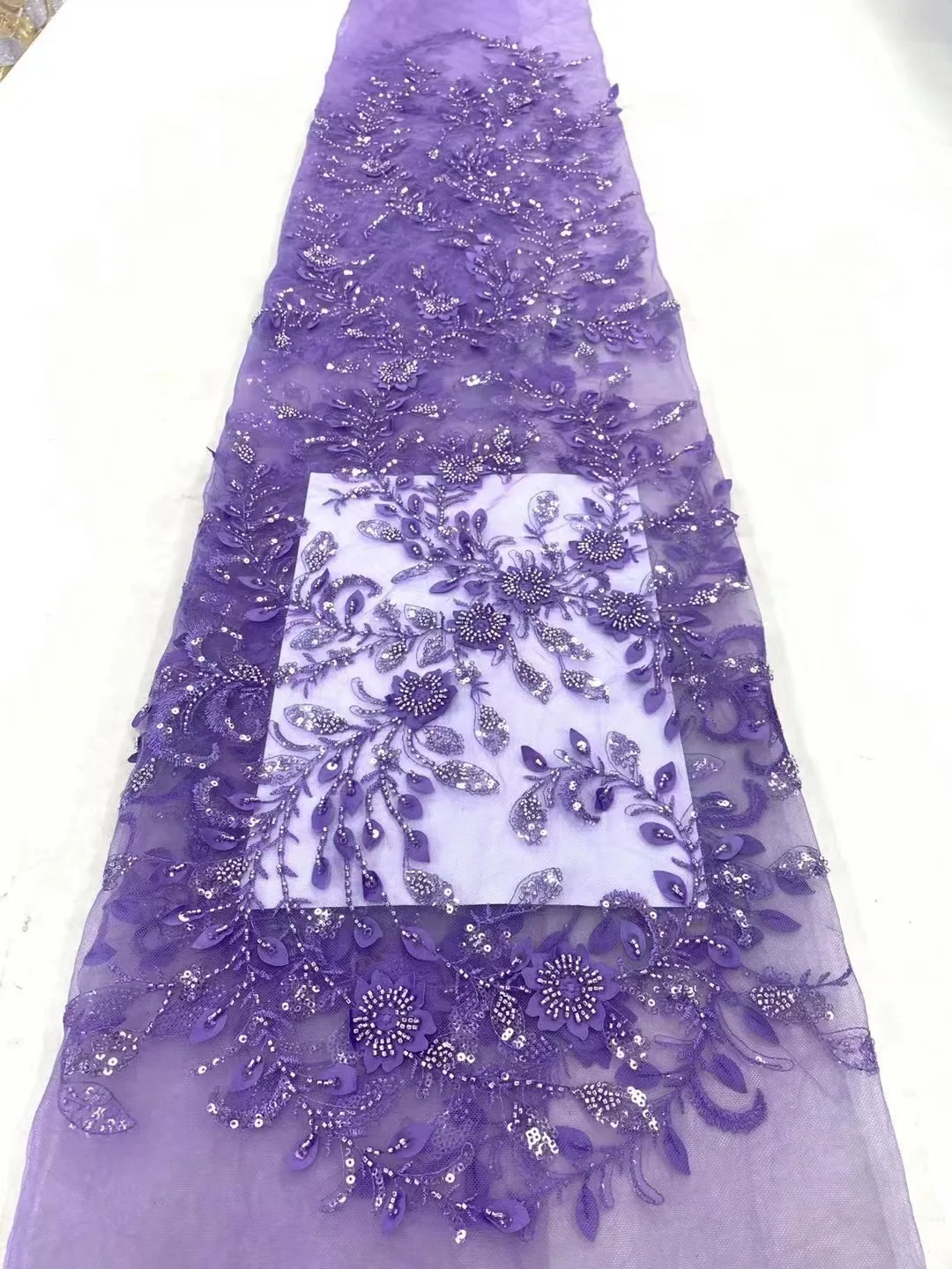 

Luxury African Purple Sequin Lace Fabric 2024 High Quality Nigerian Beaded Embroidry French Mesh Net Lace Fabric For Party Dress