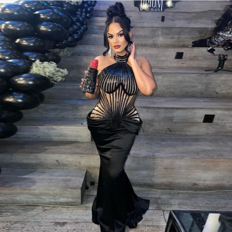 Sexy Off Shoulder Black Mermaid Evening Dresses robe de soirée de mariage Low Hips Prom Gowns Backless Custom Made Maxi Dress