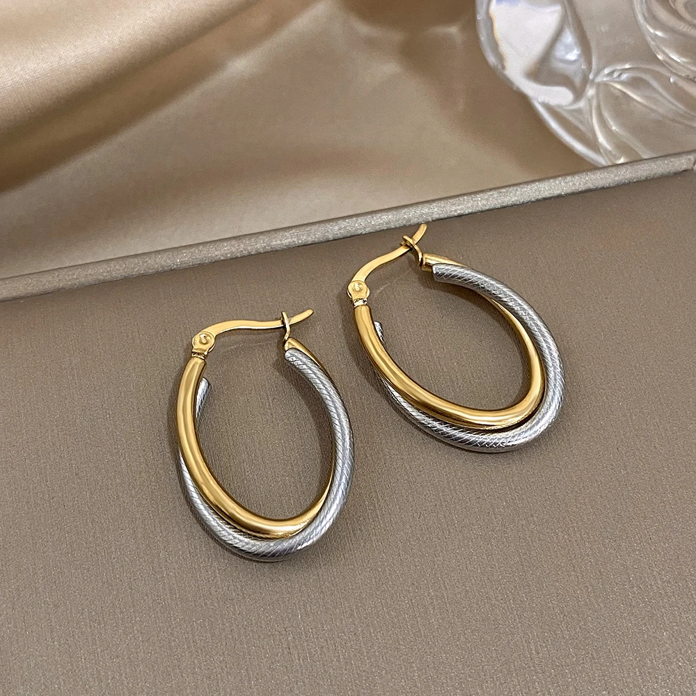 Stainless Steel U-shaped Texture Earrings Women Classic Fashion Minimalist Hoop Earrings Waterproof Daily Jewelry Accessories