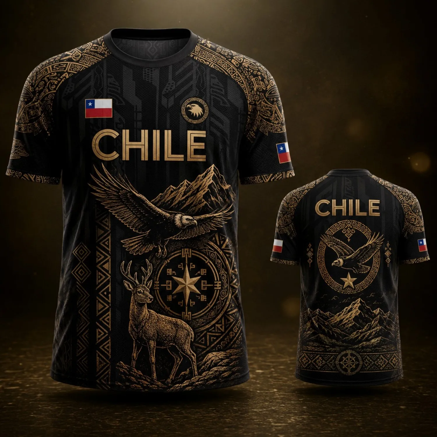 Mens Crew Neck T Shirt Chile Ivory Gray Flying Eagle Mountain Graphic Short Sleeve Casual Street Outdoor Team Style Top Wear Tee