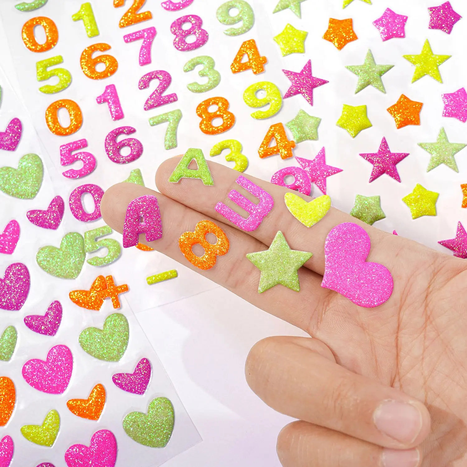 

4 sheets/pack Adhesive Glittering Bubble Letter & Number Sticker for Scrapbooking, 3D Colorful Heart Star Stcker for Boys Girls