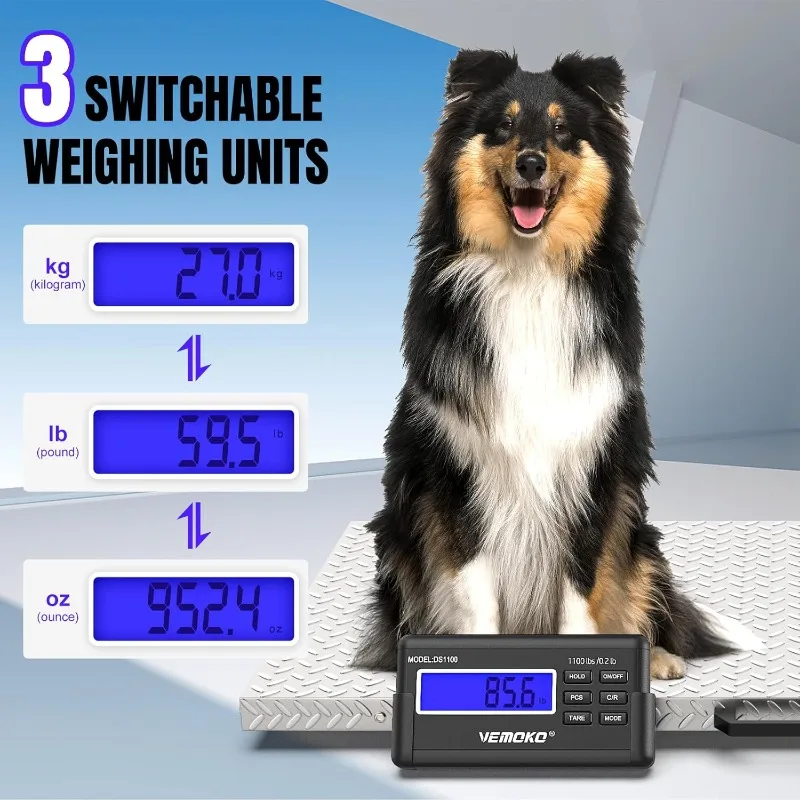مقياس كبير دقيق للكلاب - 1100 رطل × 0.2 رطل، مقياس وزن الماشية على شكل حيوانات من السلالات الكبيرة، مقياس للحيوانات الأليفة من الفولاذ المقاوم للصدأ غير قابل للانزلاق