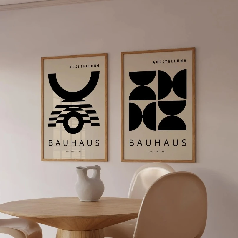 Black & Beige Bauhaus Canvas Prints Mid-century Modern Bauhaus Geometric Wall Art Posters for Living Room Bedrooms Home Decor