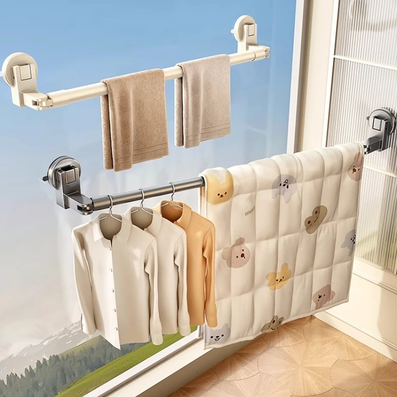 

Suction cup drying rack Invisible telescopic drying rod Window bay window drying rack