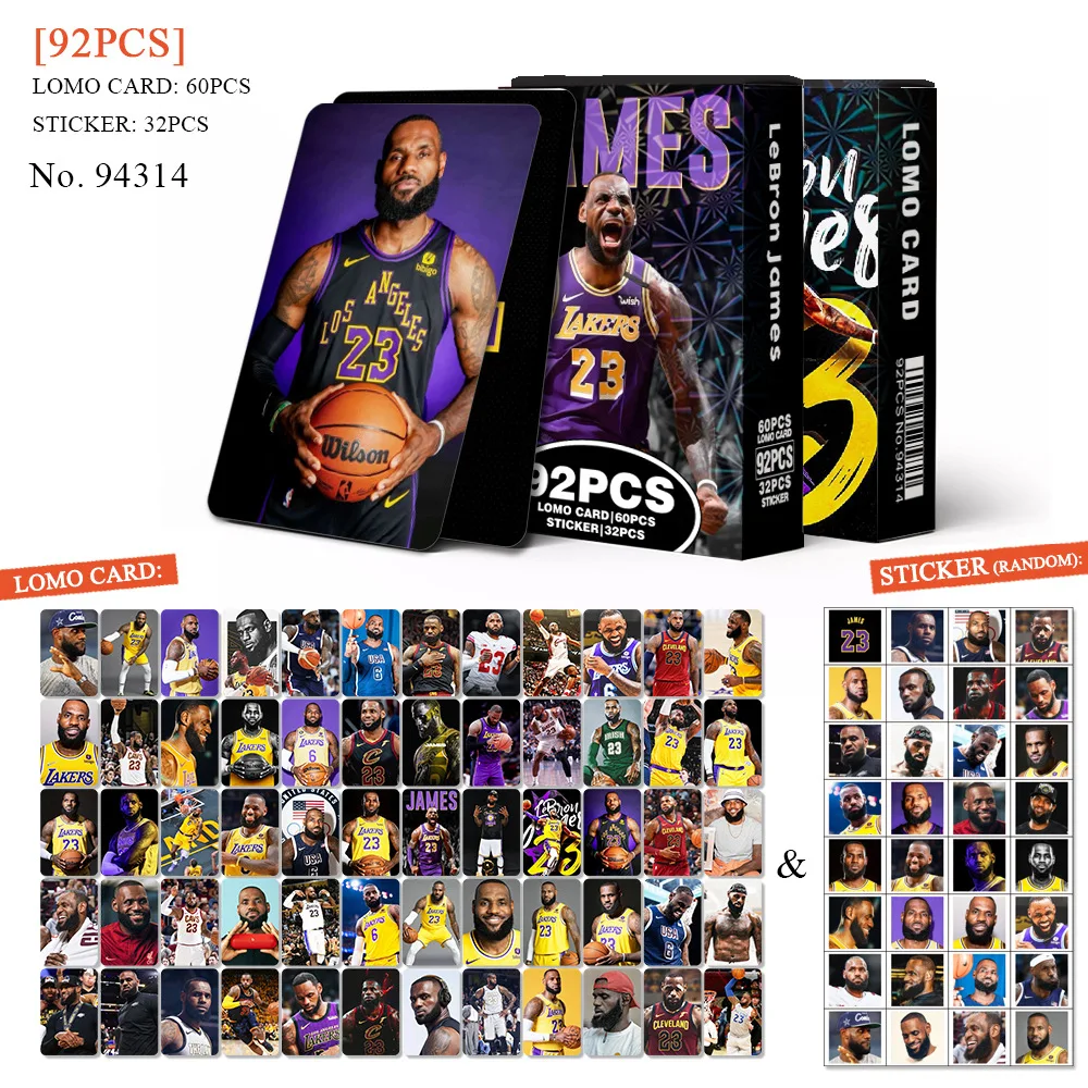 60+32Pcs/Set Sports Star Kobe Photocard Cabeli Zidane Iverson Basketball Football Star Postcard Sticker LOMO Card Fan Collection