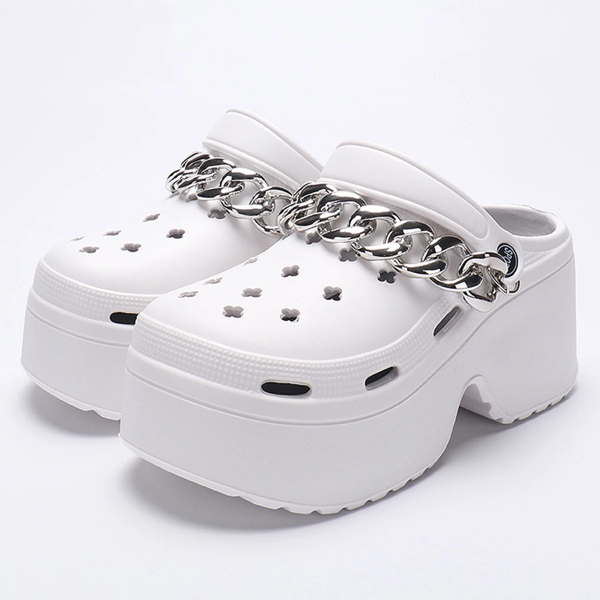 New Sandal Slippers DIY Silver Chains Clogs Women Mules Summer Beach Sandals Cave Hole Female Garden Shoe For Students Girls