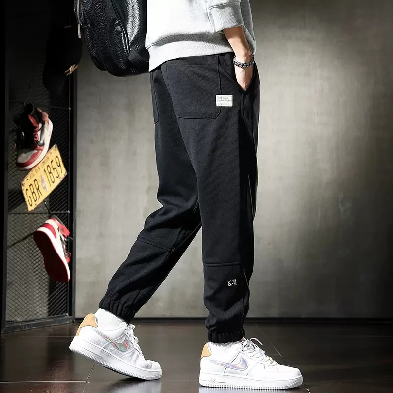 Autumn Men Sport Casual Black Pants Streetwear Fashion Elastic Waist Drawstring Joggers Trousers CP2093