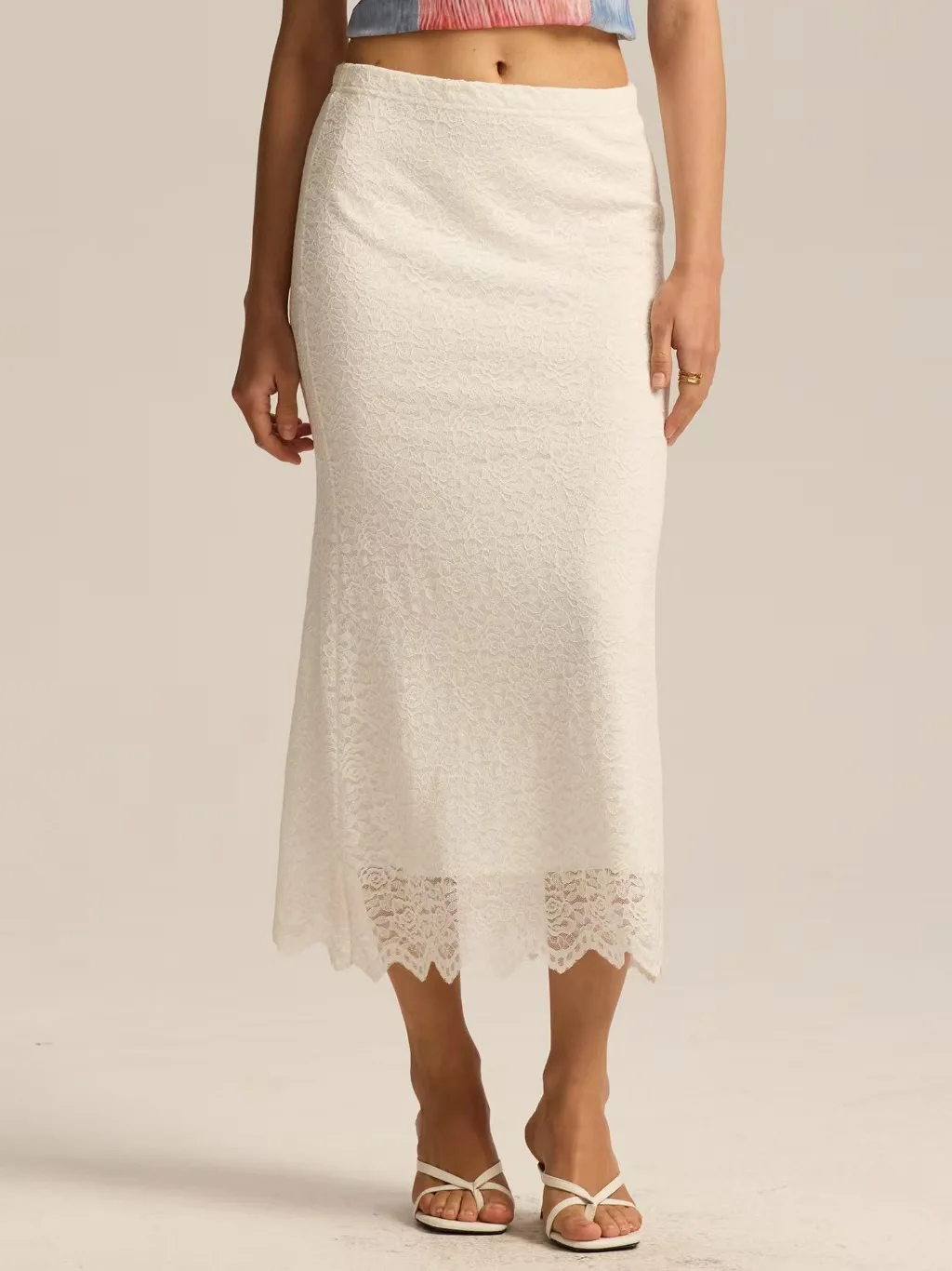 Sexy Kant Splice Hoge Taille f-lengte Rok Pendelen Sle Mid-lengte Pure Kleur Afslanken Fi-staart Rok voor Vrouwen