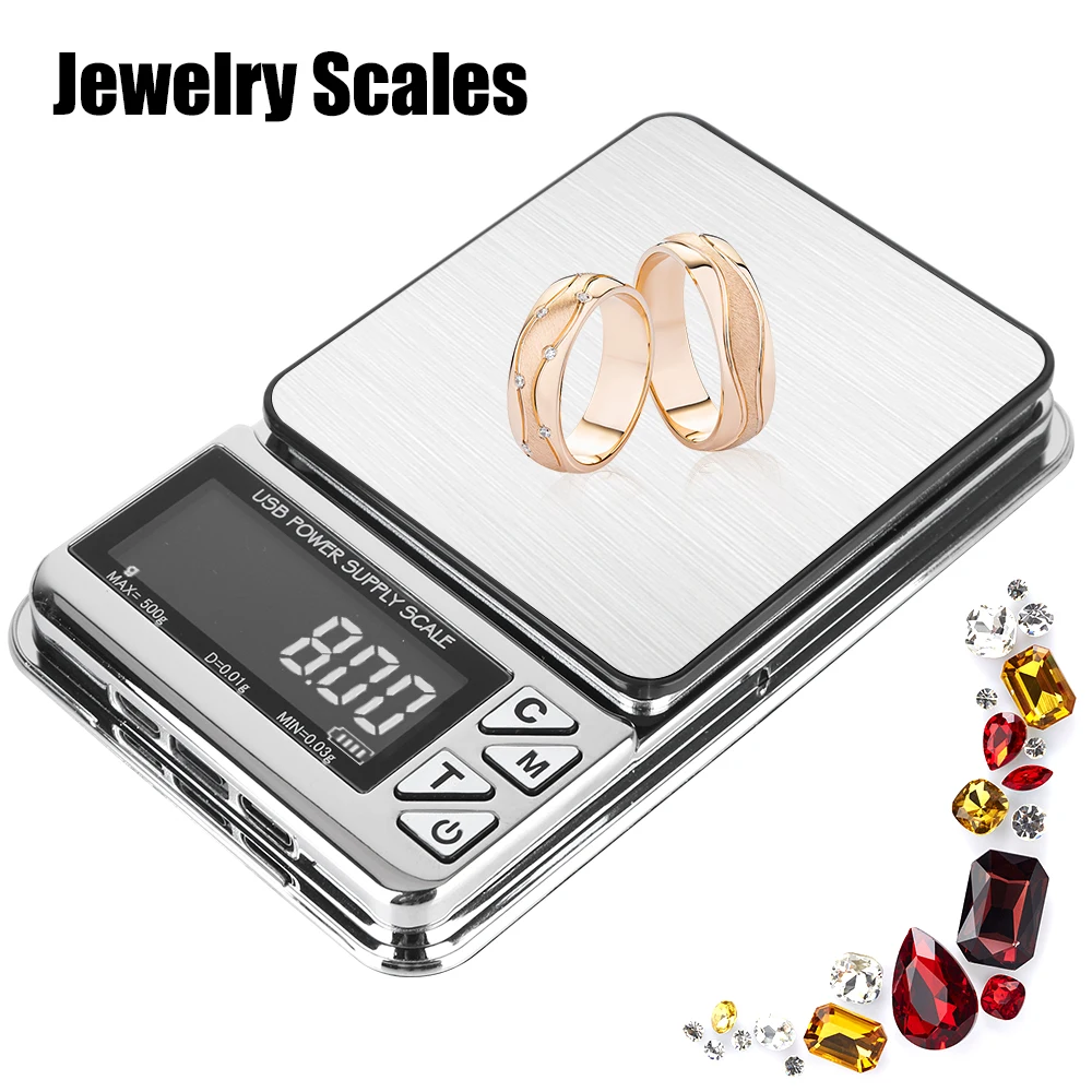 

Electronic USB Charging Jewelry Scales Stainless High Precision Pocket Kitchen Scale 100g/500g Digital LCD