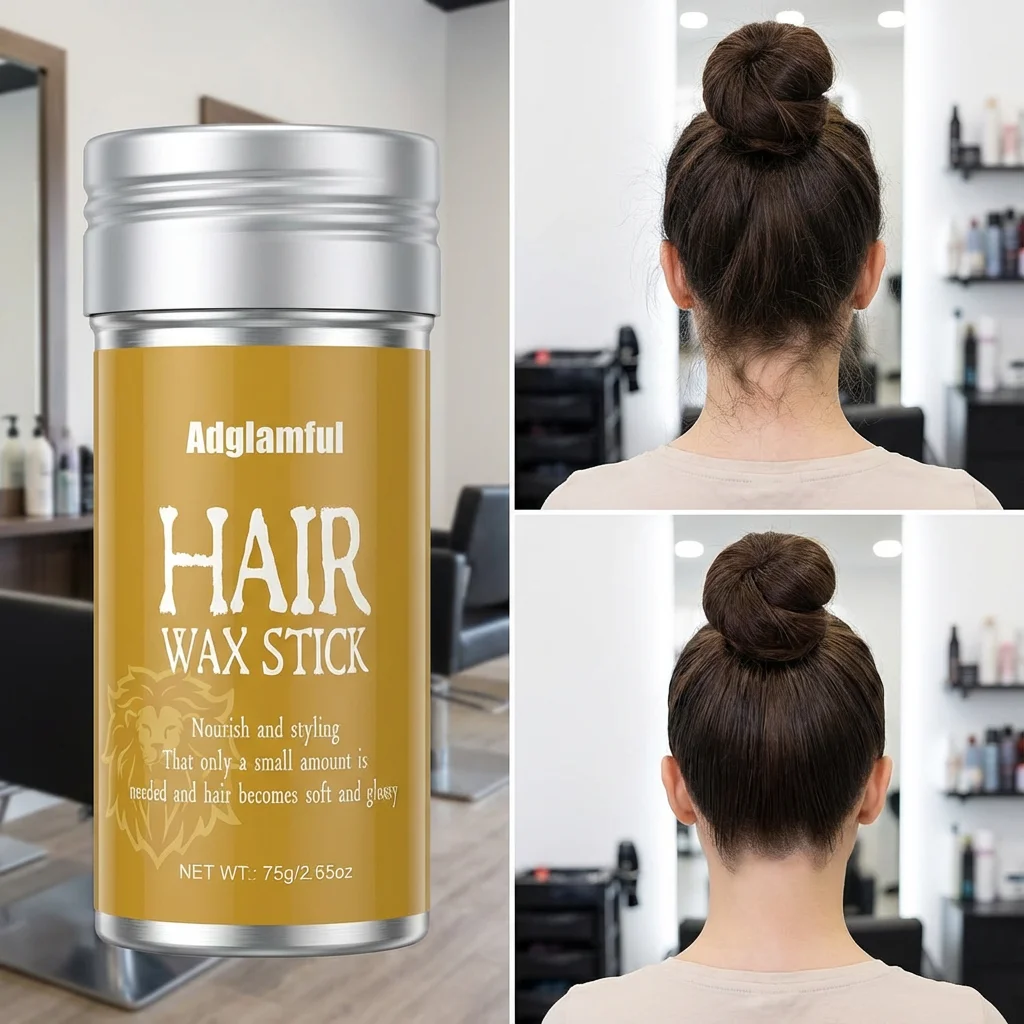 

Adglamful Wax Stick с касторовым маслом, 75 г – сильная фиксация 1 минуты, контроль вьющихся волос, обогащенное кокосовым маслом, Tames Flyaways & Defines Hair