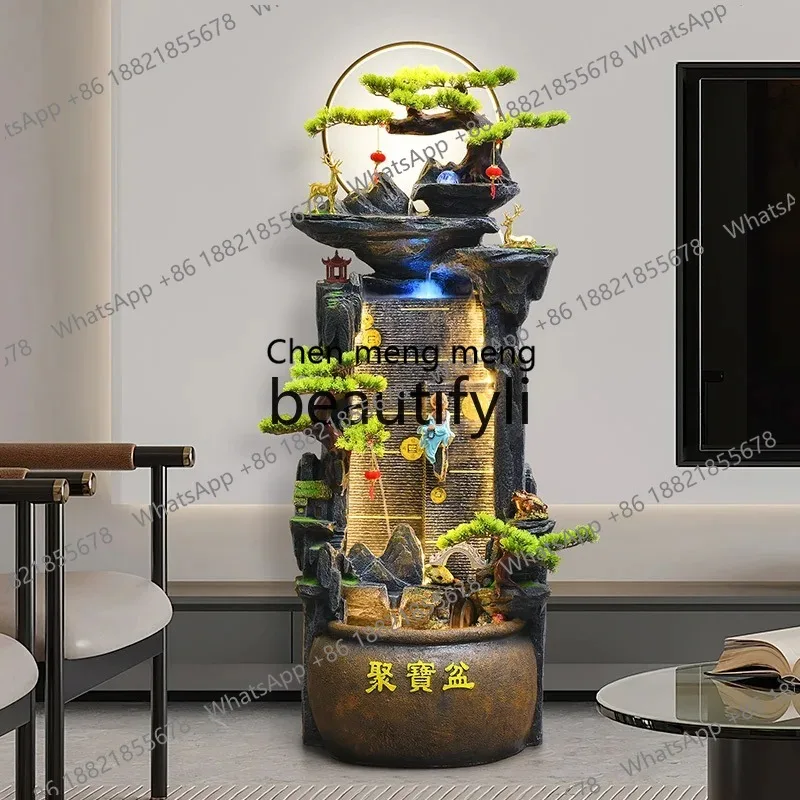 F132   Floor-ceiling rockery circulating water fish tank cornucopia living room office entrance feng shui wheel flowing water or