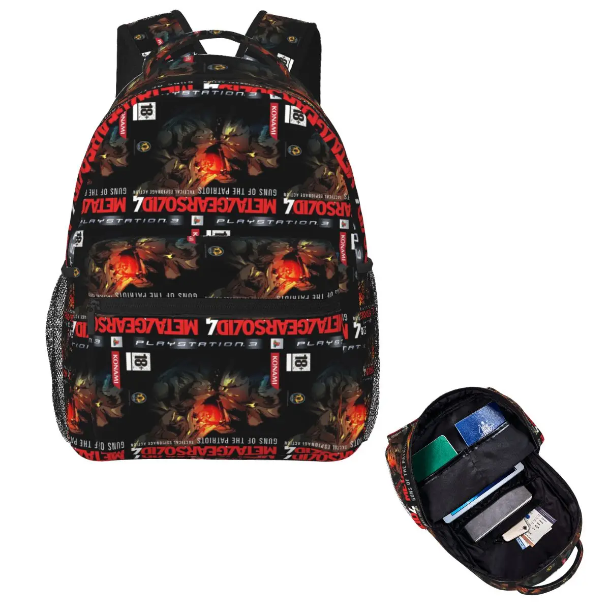 Metal Gear Solid 4 Printed Pattern Student Backpack School Bag Hiking Travel Daypack for Boys Girls Fashion Bookbag Shoulder Bag