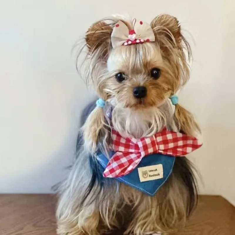 Pajarita de mezclilla ajustable para perros pequeños y gatos – Suave algodón - imagen 2