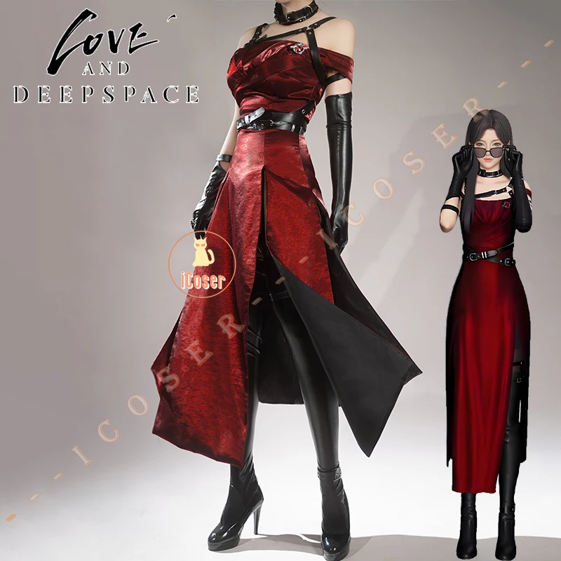 Love and Deepspace Heroines Cosplay Costume Red Dress Enchanting Veil Uniform Sylus Relentless Conqueror Halloween Party Women