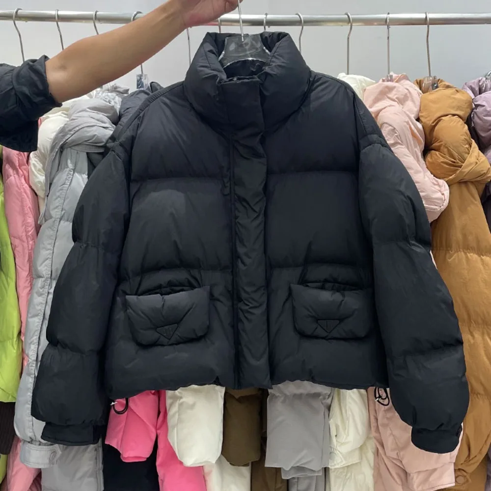 Doudoune courte chaude en duvet de canard blanc clair, manteau à pain épais à col montant, à la mode, nouvelle collection automne hiver 2025 pour femmes