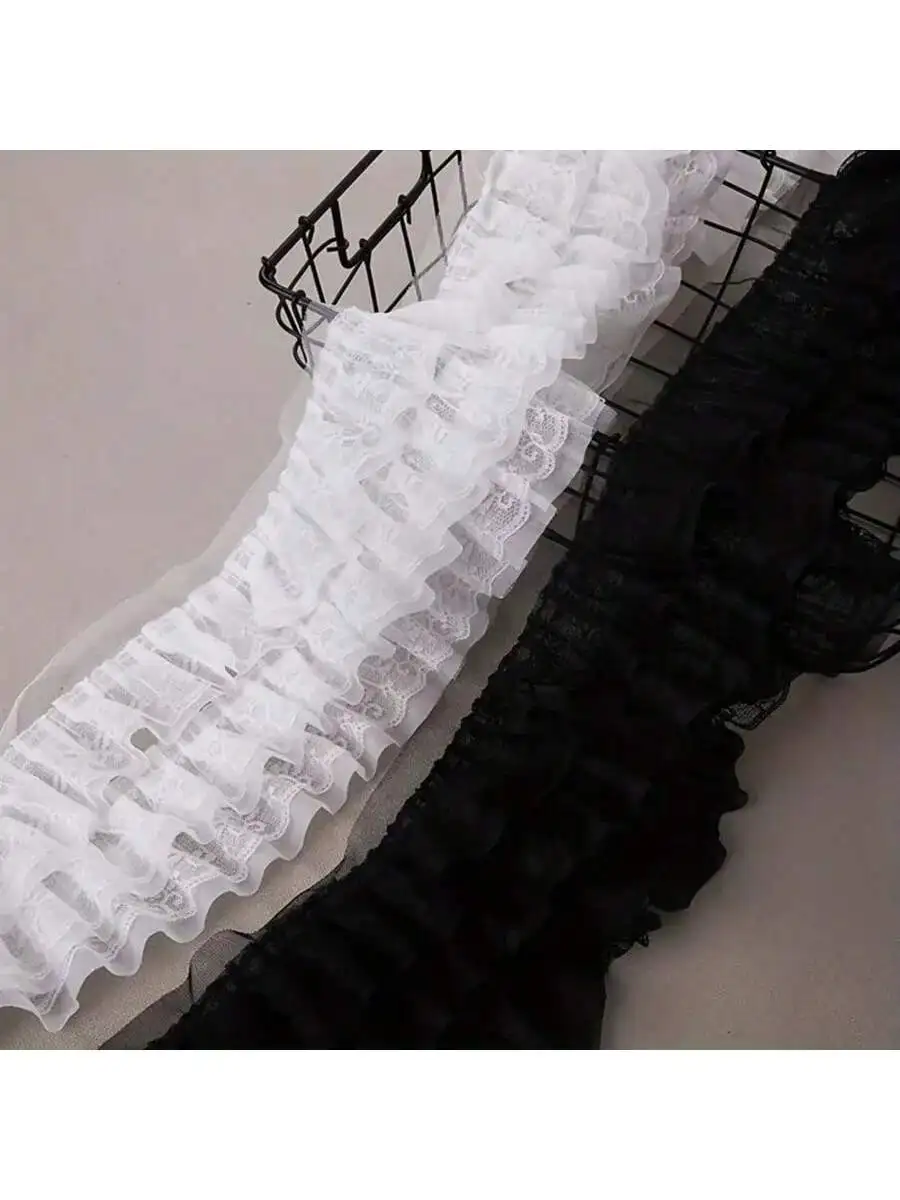 13cm Wide * 1 Yard 3-Layer Ruffled Chiffon Lace Ruffled Collar Embroidered DIY Wedding Doll Clothing Supplies