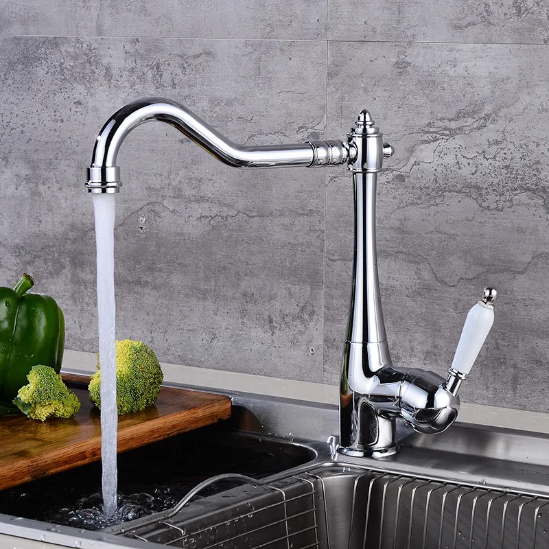 Kitchen Faucets Single Lever Sink Faucet Swivel Spout Ceramic Handle Rotation Gold Solid Brass Basin Mixer Water Taps