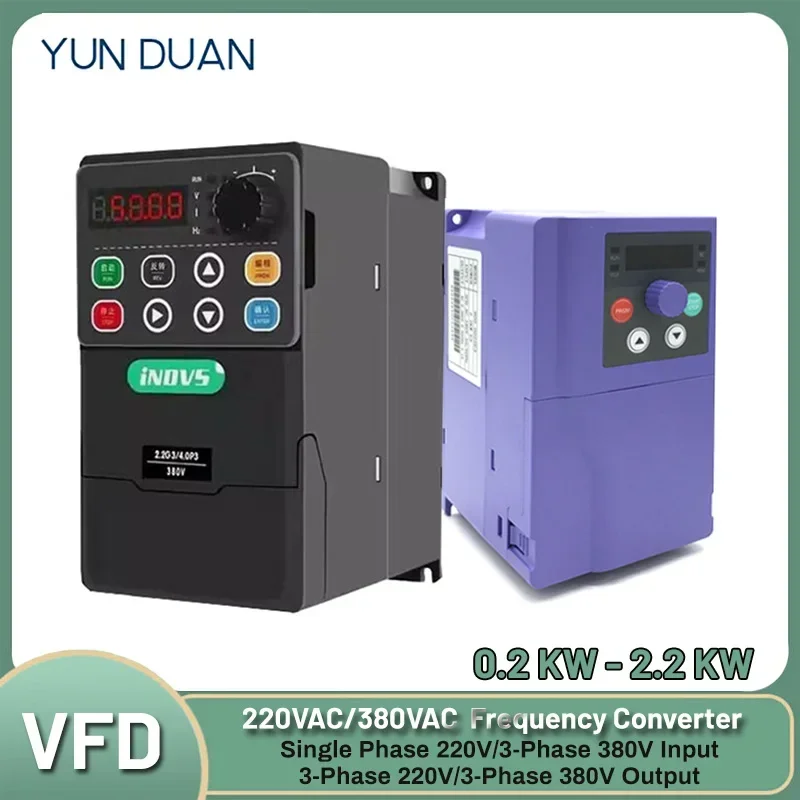 Mini Inverter 750W Embedded VFD 200W 1.5KW 2.2KW Frequency Changer 1PH 220V/3PH 380V for 3PH Asynchronous Motor Speed Regulation