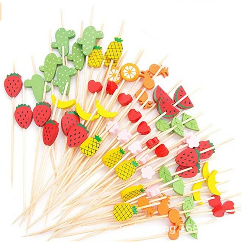 50/100Pcs Creative Disposable Fruit Fork Multi-style Bamboo Stick For BBQ Dessert Sandwich Food Fork Table Decoration Supplies