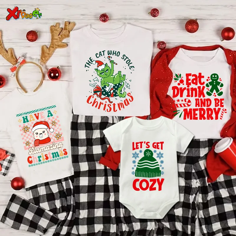 

Family Christmas Shirts Family Matching Outfits Kids T Shirts Baby Rompers Matching Pajamas Clothes Party Family Look Familia
