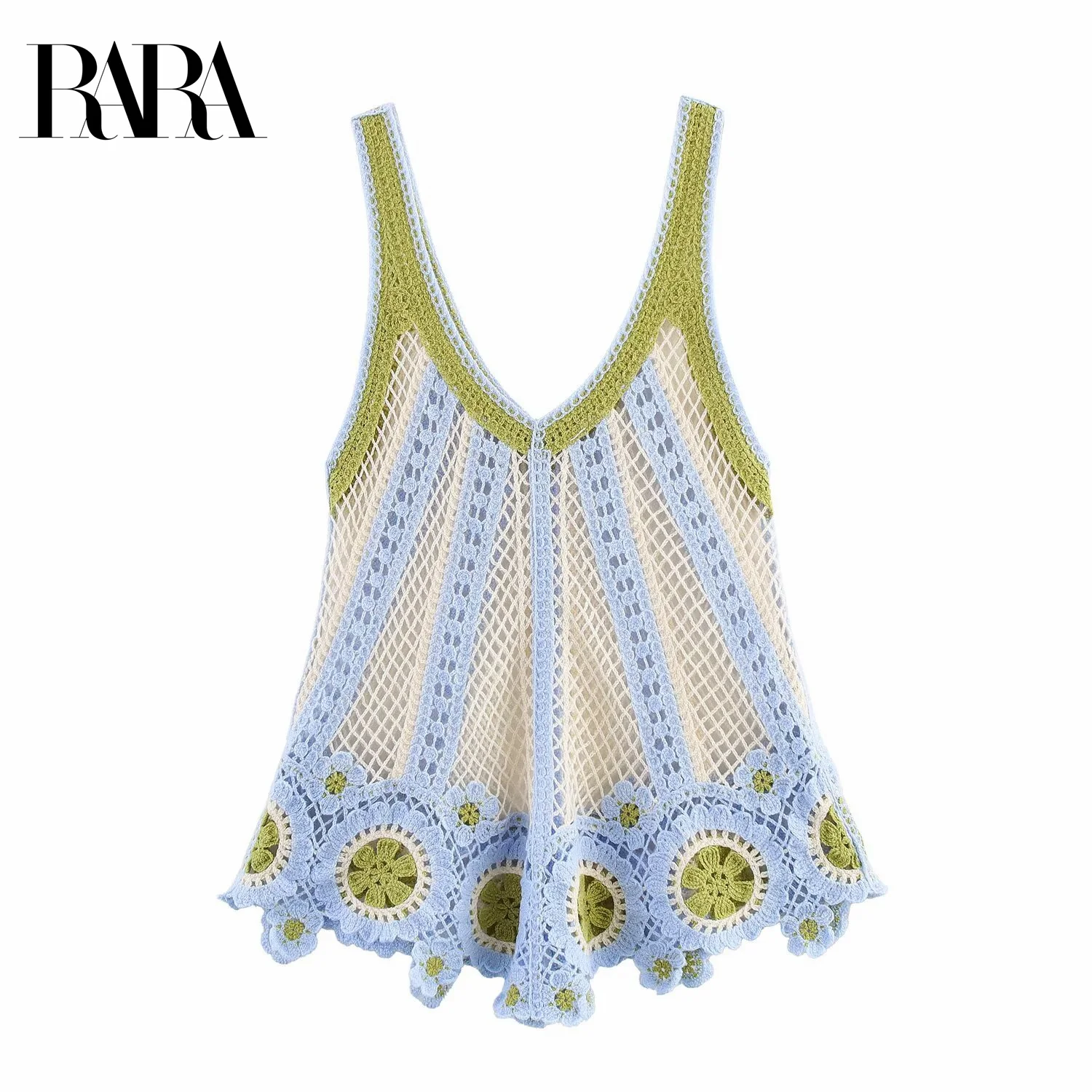

RARA2025 Новая летняя женская повседневная французская модная полая жаккардовая вязаная жилетка с лямкой на шее, блузка, топ