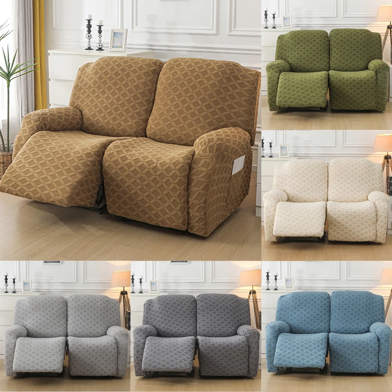 Recliner Loveseat Covers Stretch Recliner Sofa Slipcover with Elastic Bottom Jacquard Fitted Reclining Couch Cover with Pockets