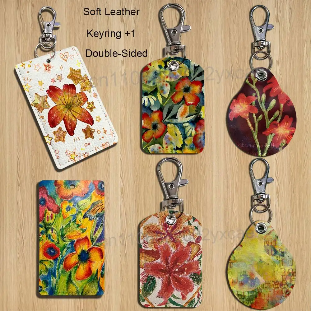 Pale yellow shading Adrianne Lenker Leather Keychain Badge Holder with Lanyard - ID/Access Card Holder, Key Ring Accessory