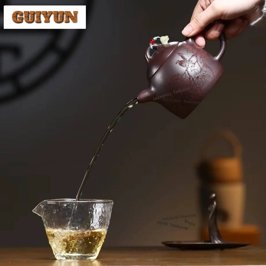 310ml Luxury Yixing Purple Clay Teapots Handmade Qin Quan Pot Raw Ore Antique Black Mud Kettle Chinese Zisha Tea Set Tableware