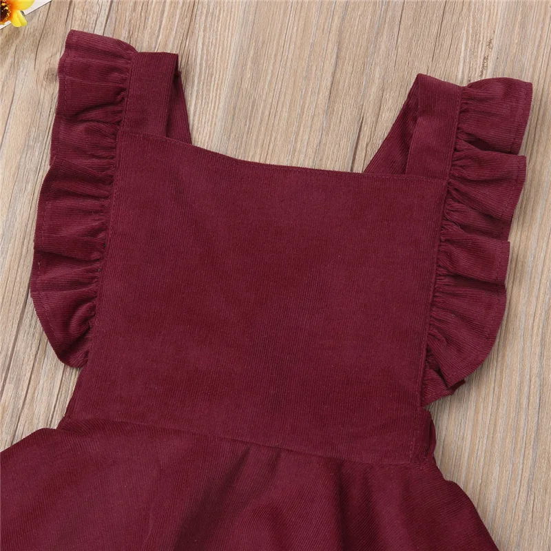 Adorable Baby Girls Sleeveless Backless Ruffled Dress Solid Color Square Neck Summer Cute Sundress 6Months-5Years