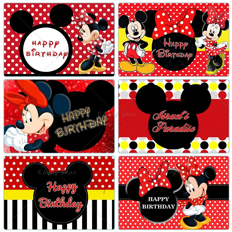 

Disney Customize Disney Mickey Mouse Party Backdrops Minnie Mouse Background Wall Cloth Baby Shower Birthday Party Decoration