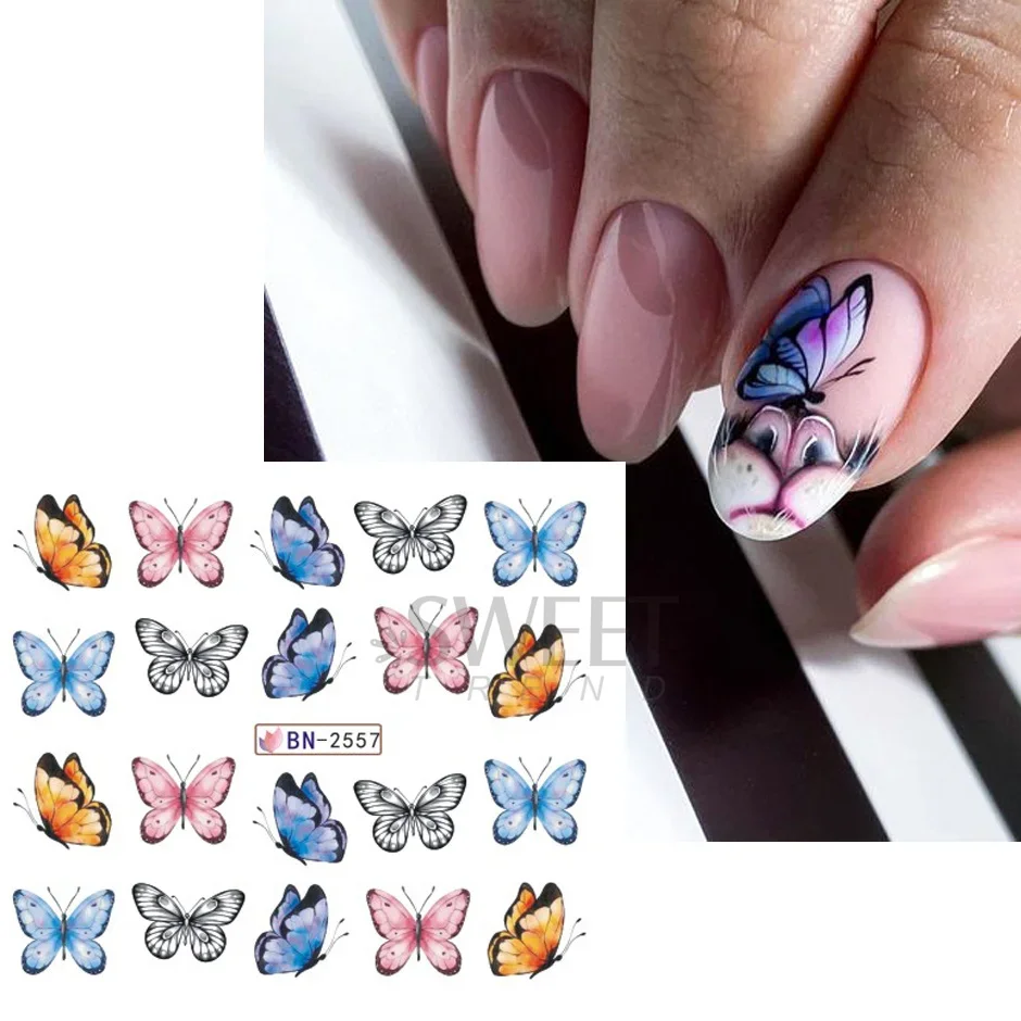 12 adesivi floreali per nail art di design, decalcomanie per acqua, trasferimento, farfalla, fiore, foglia, rosa, design, cursori, fascino, decalcomanie per manicure, tatuaggio