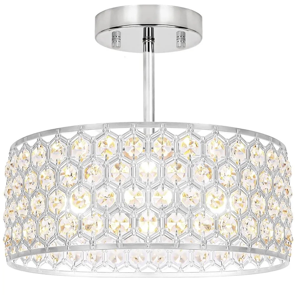 3-Light Modern Prism Crystal Ceiling Light, Semi Flush Mount Chandelier for Home Indoor Lighting