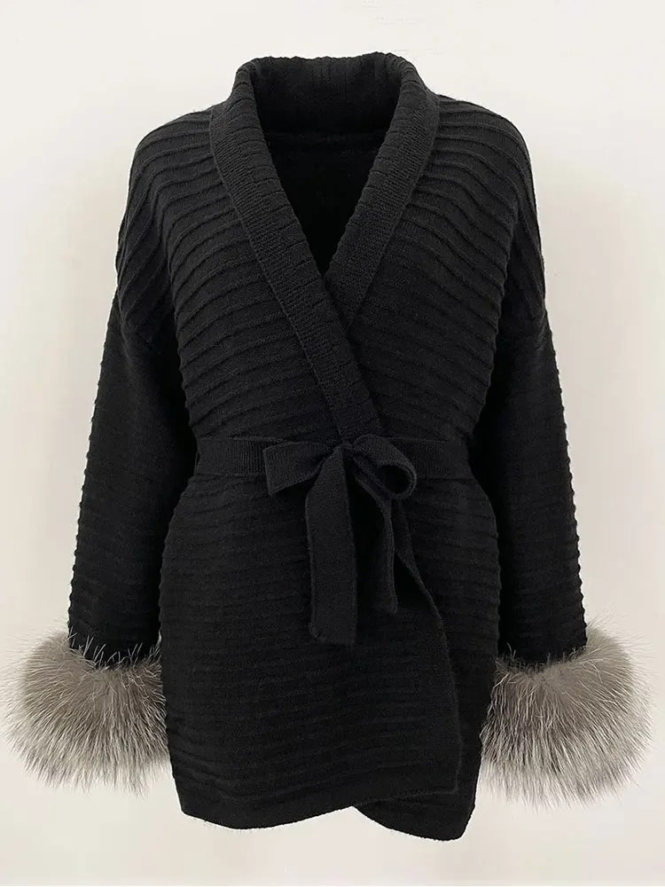 FURYOURSELF ريال فوكس الفراء طوق القمم سترة الراكون الطبيعي محبوك سترة متماسكة سيدة تريكو المرأة 2025 حقيقية تريكو