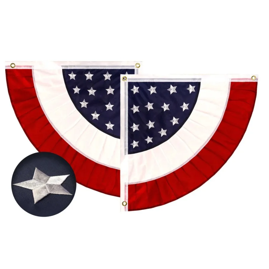 

USA Pleated Fan Flag Star 1.5x1.5 Feet Center Quarter Circle Embroidered Polyester Stars and Stripes