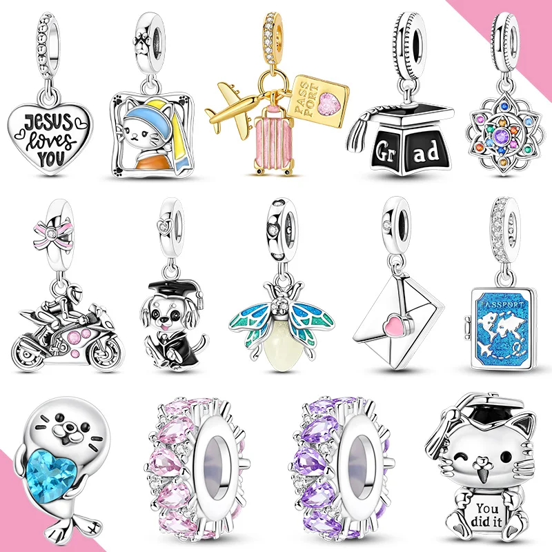 925 Sterling Silber Charms Perlen für Armbänder DIY Anhänger Abschlussfeier Siegel Motorrad für Mädchen Frauen Schmuck