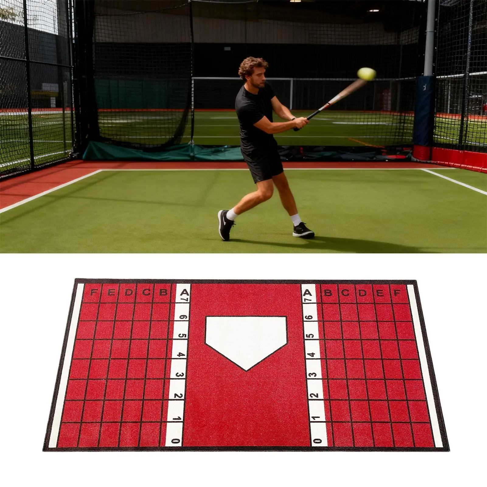 

Baseball and Softball Hitting Mat with Non-Slip Backing High-Visibility Stance Guide Cushioned Surface for Batting Practice