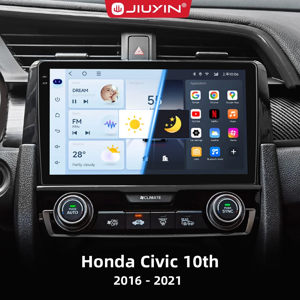 

For Honda Civic 10th 2016 2017 2018 2019-2021 Android 14 Carplay Auto Car Radio Multimedia Video Player Navigation GPS 4G WIFI