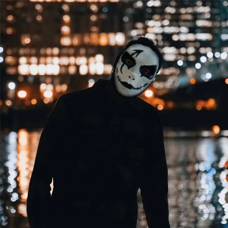 Bluetooth LED Lights Up Mask Halloween Christmas DIY Animation Text Love Prank Concert Robot Face LED Mask