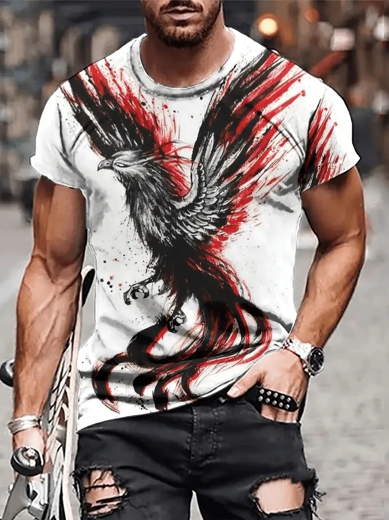 

Мужская футболка с рисунком Феникса, повседневная однотонная футболка с круглым вырезом на весну и лето, мужская одежда большого размера с короткими рукавами