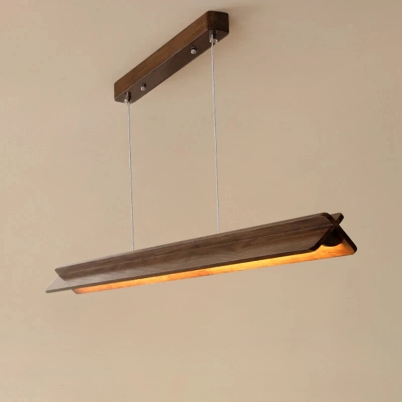 

Modern LED Pendant Light Wood Long Strip Dining Table Chandelier Lamp For Living Room Kitchen Art Lustre Home Decoration Fixture