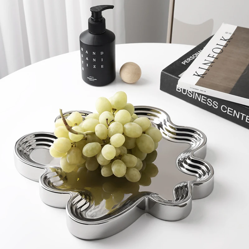 Light Luxury Electroplating Fruit Tray Creative Jewelry Storage Tray Household Decorative Tray Ornaments Ceramic Decorative Dish