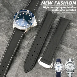 20mm 22mm Canvas Leather Bottom Watch Band 19mm 21mm Replacement For Omega Seamaster 300 Planet-Ocean Seiko Nylon Strap Hamilton