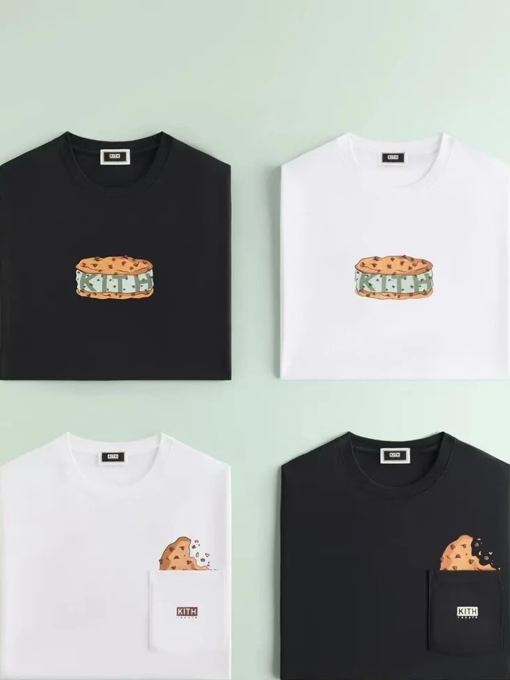 

American Street Sle Kith TreatsMint Chip Loose round Ne ort Sve Couple T-irts Cotton Knitted Breathable Color