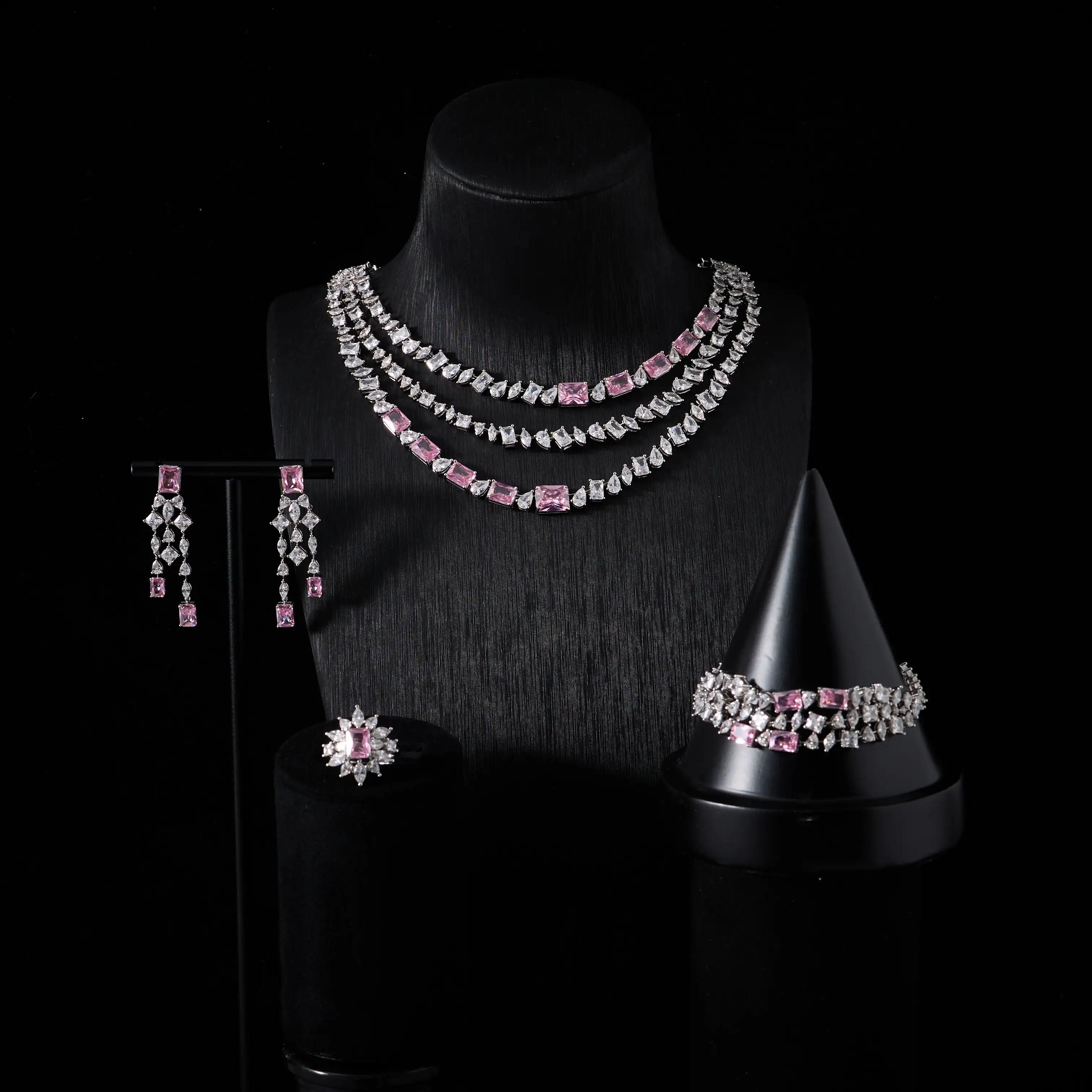 00052  Bridal Necklace Sets for Women Unique Jewelry Cubic Zirconia Layer Jewellery Set Dubai Saudi Party Engagement Accessory